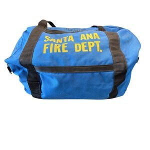 Vintage Santa‎ Ana Fire Dept Blue Canvas Duffel Bag Gear Bag Yellow Lettering